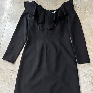 Juliet Roses Black Ruffle Neckline Dress, Size Medium
